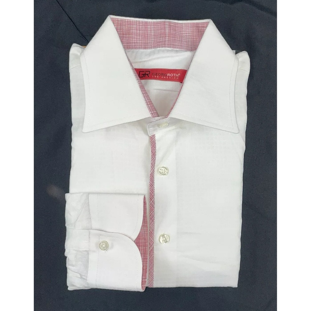 Georg Roth Los Angeles White Patterned Red Flip Cuff Button Up Shirt Mens XL